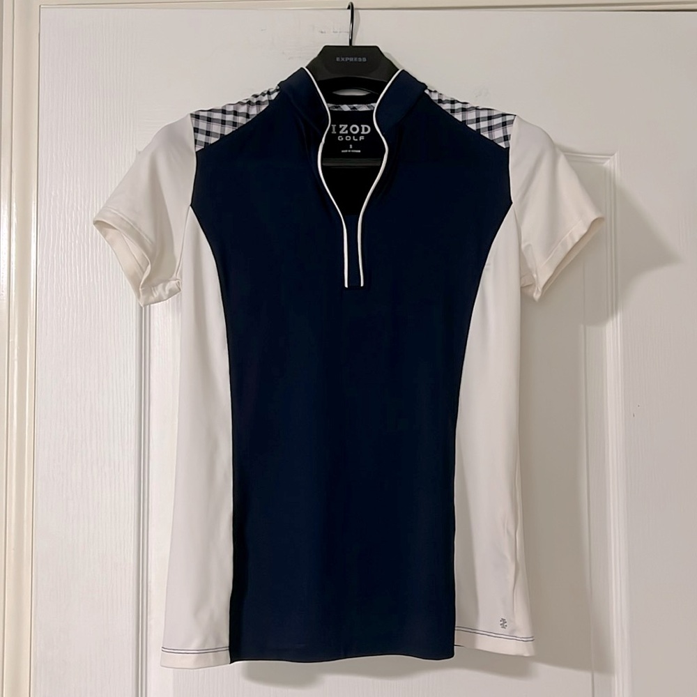 Izod Golf Navy and White Short Sleeve Top Size S